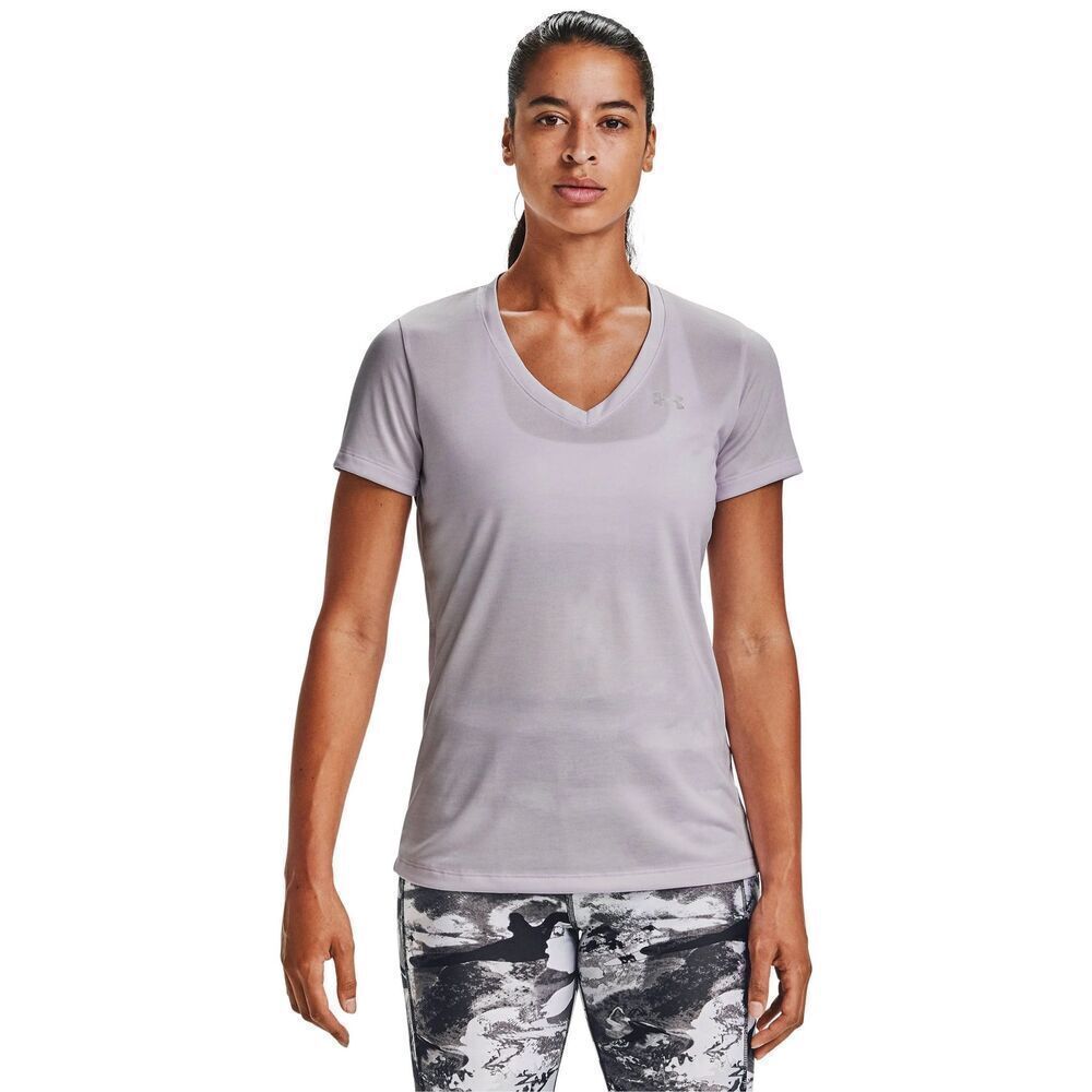 Womens Under Armour Lilac Heathered Tech Twist V-Neck Short Sleeve Shirt - Sz XS